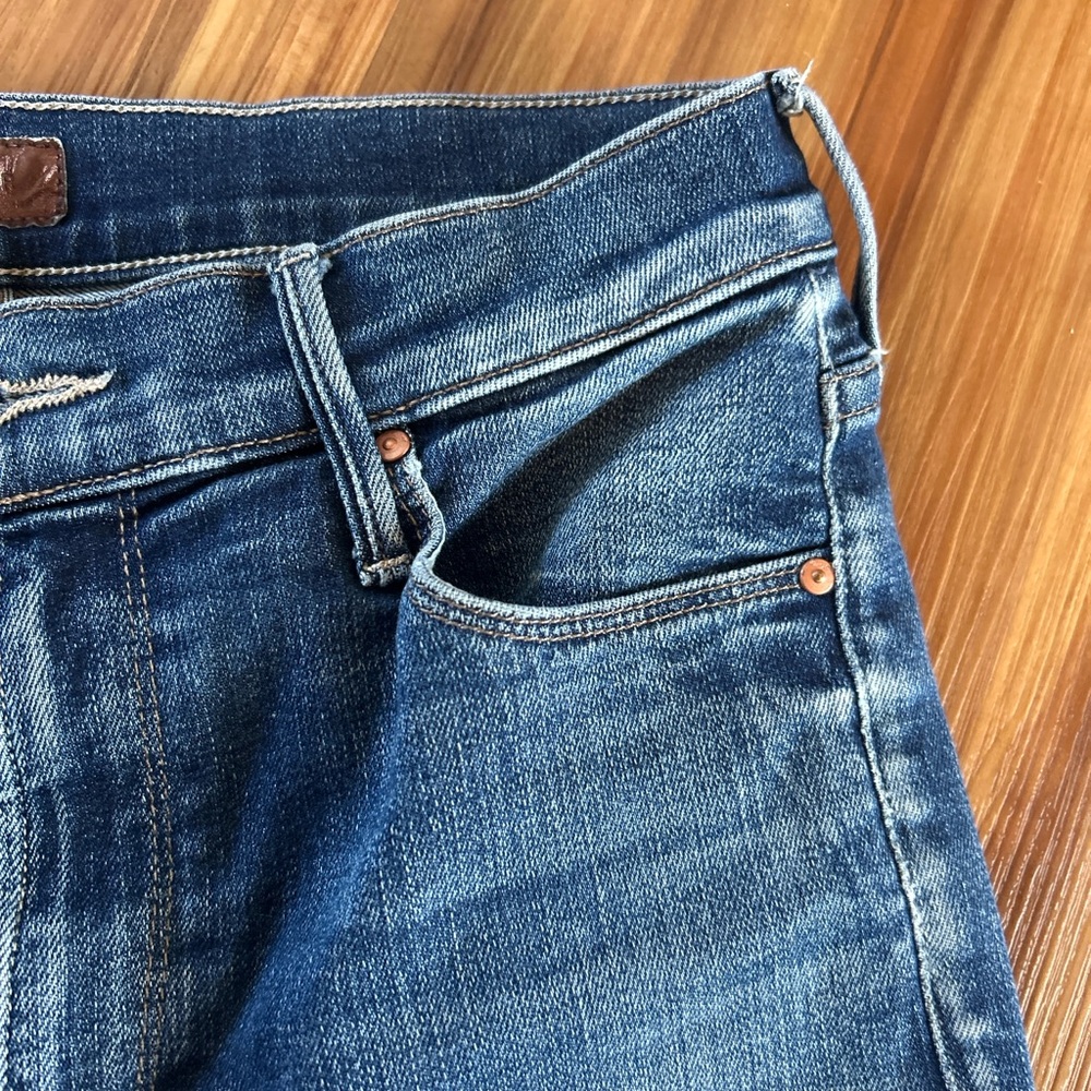 MOTHER Women's Skinny Jeans in Distressed Blue Denim - Picture 5 of 9